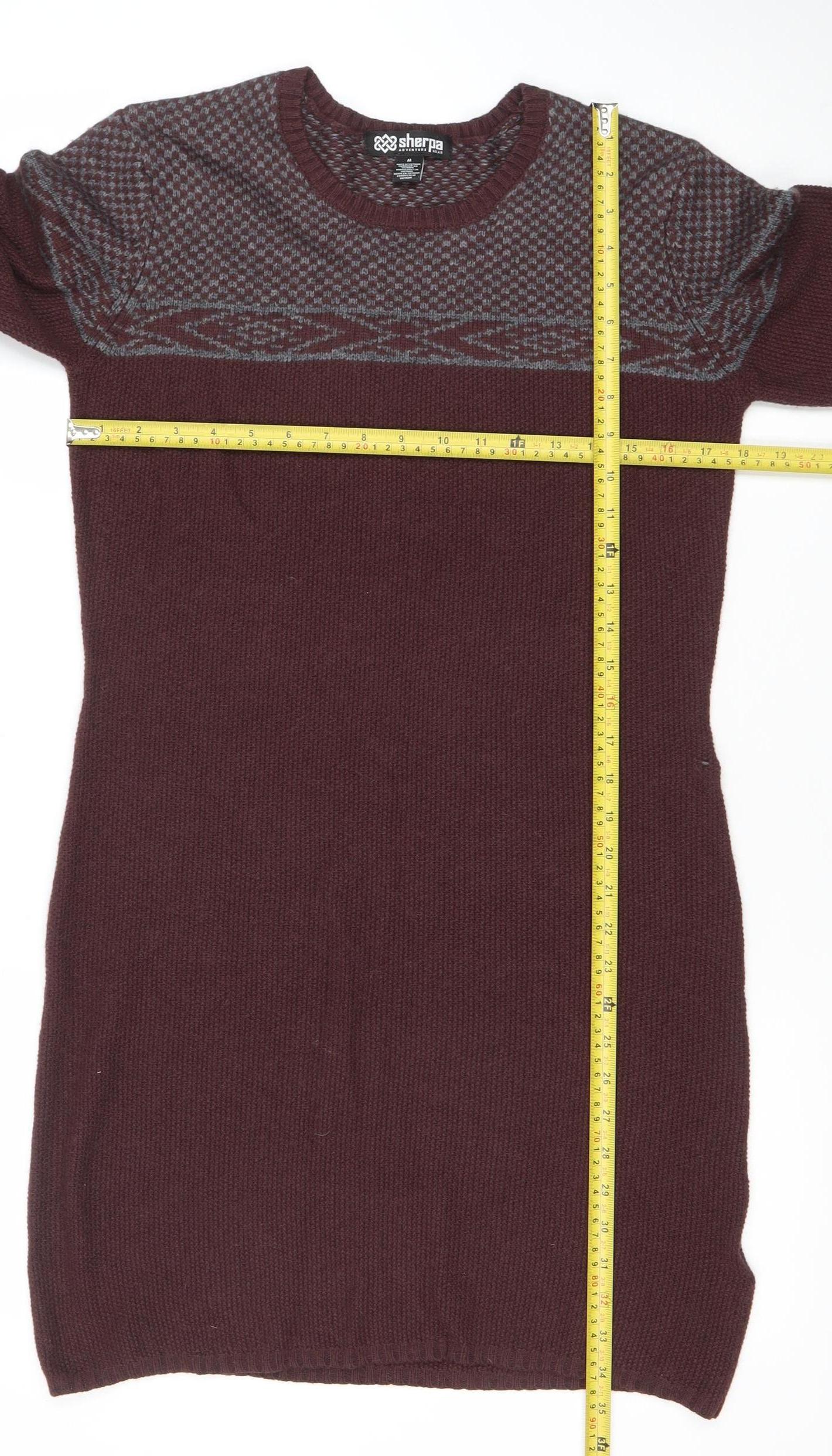 Sherpa Women's Brown Knit Jumper Dress Size M Long Sleeve Wool Blend