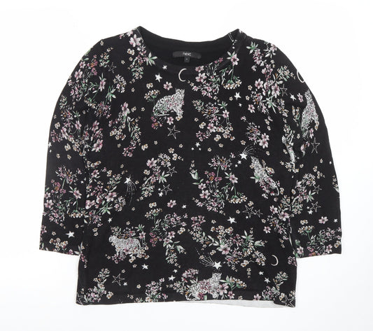Next Womens Black Floral Animal Print 3/4 Sleeve Jersey T-Shirt Size 14