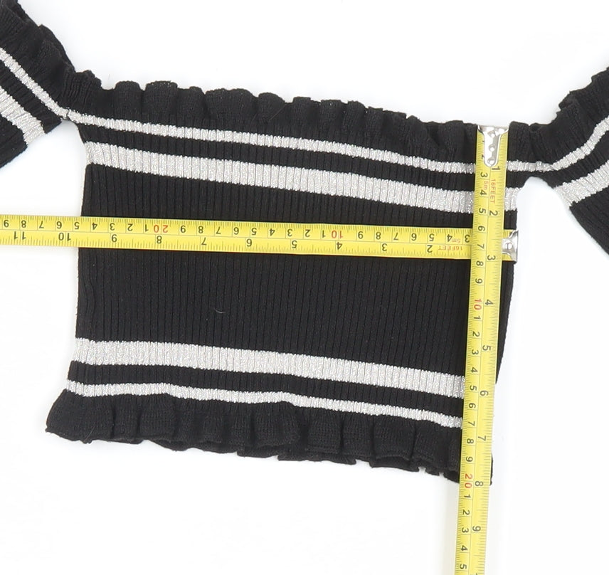 PrettyLittleThing Women’s Black Striped Off Shoulder Cropped Top Size 8