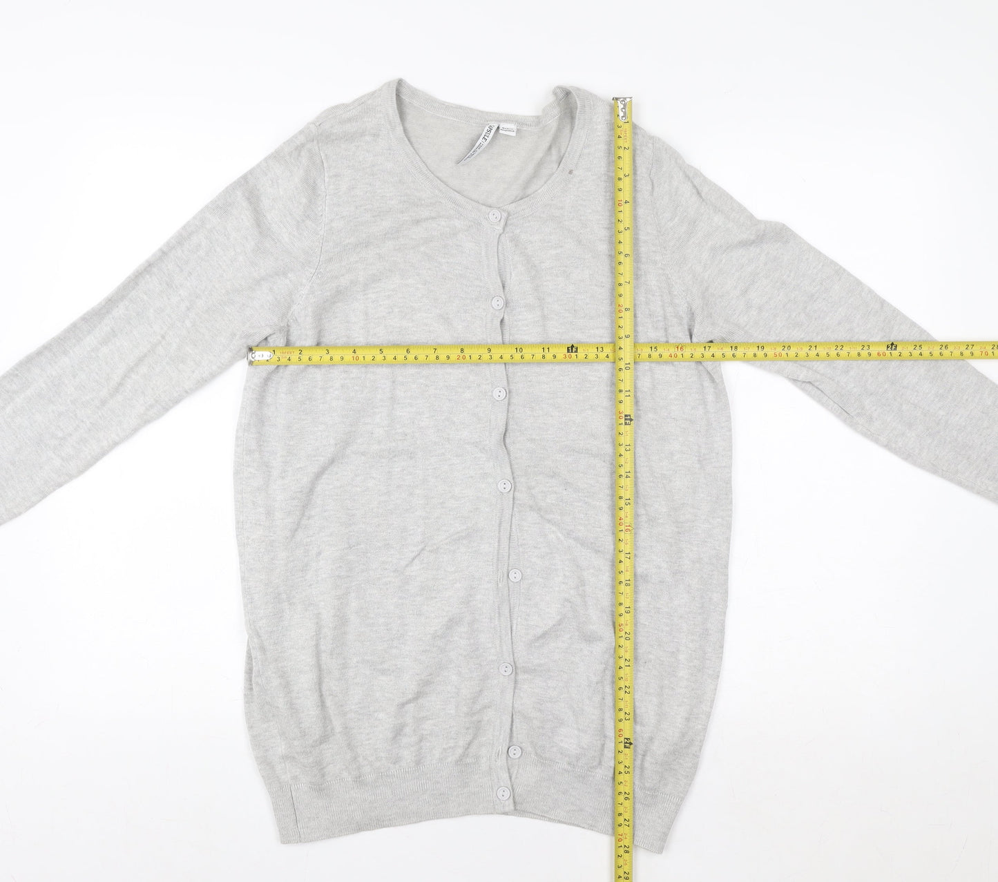 H&M Women Grey Cardigan Jumper Size 12/14 Classic Cotton Blend
