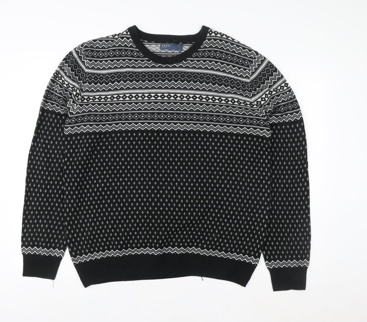 EASY Women's Black Fair Isle Acrylic Knit Jumper L