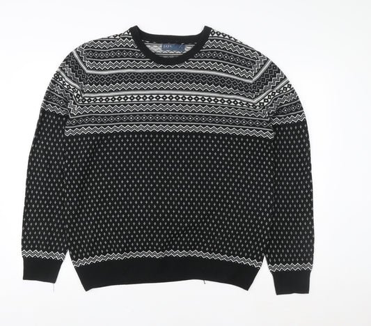 EASY Women's Black Fair Isle Acrylic Knit Jumper L