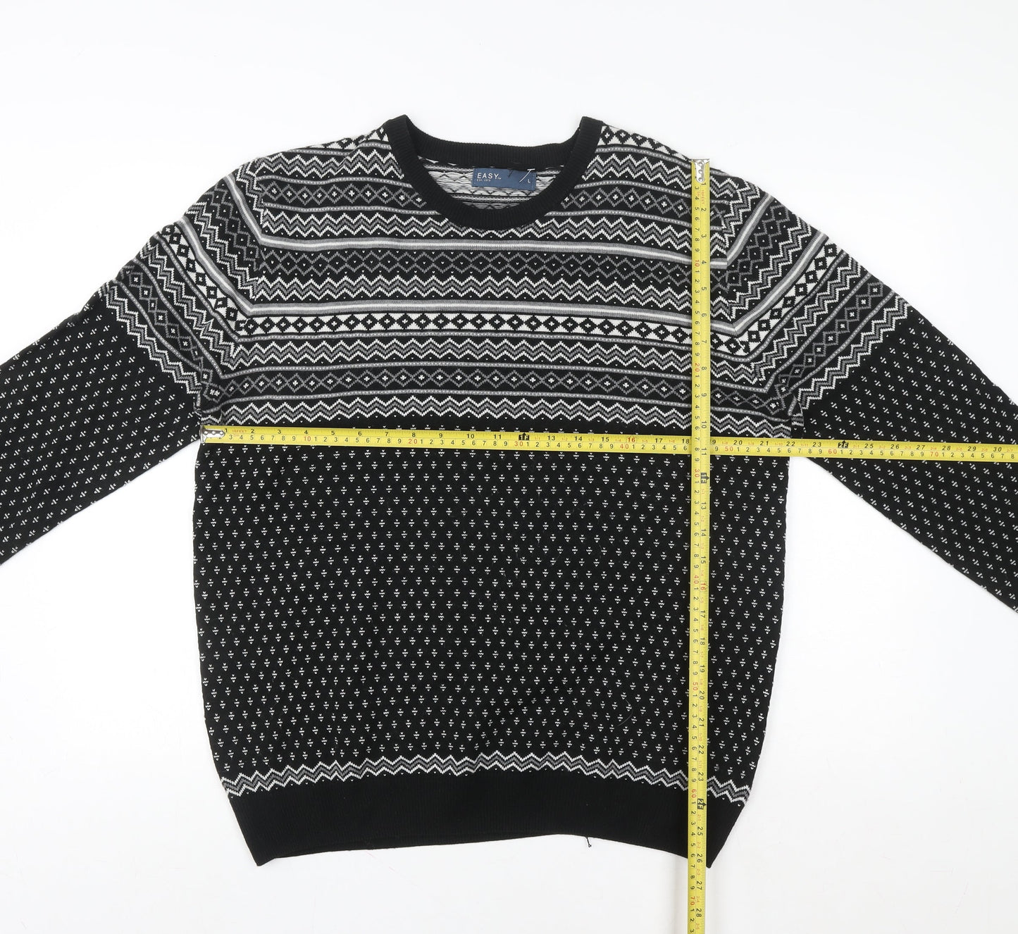 EASY Women's Black Fair Isle Acrylic Knit Jumper L