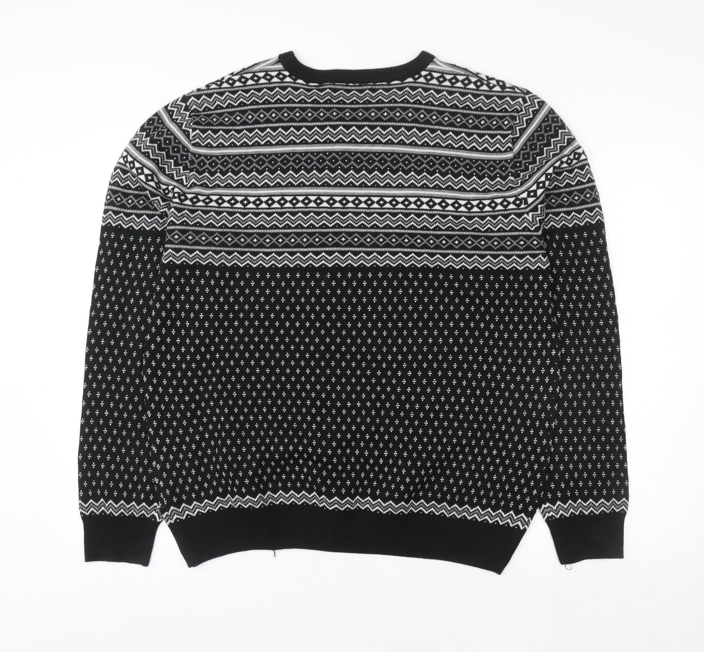 EASY Women's Black Fair Isle Acrylic Knit Jumper L