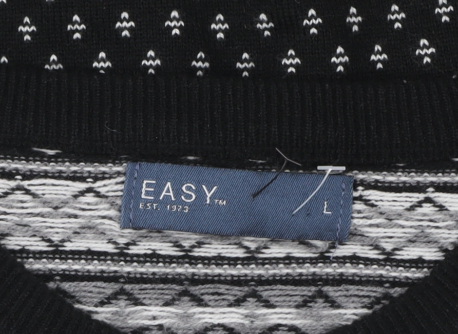 EASY Women's Black Fair Isle Acrylic Knit Jumper L
