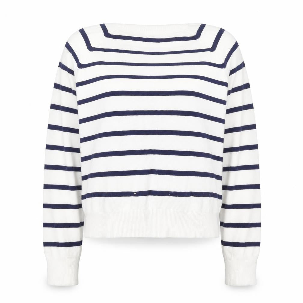 French Connection Women White Blue Stripe Pullover Sweater M