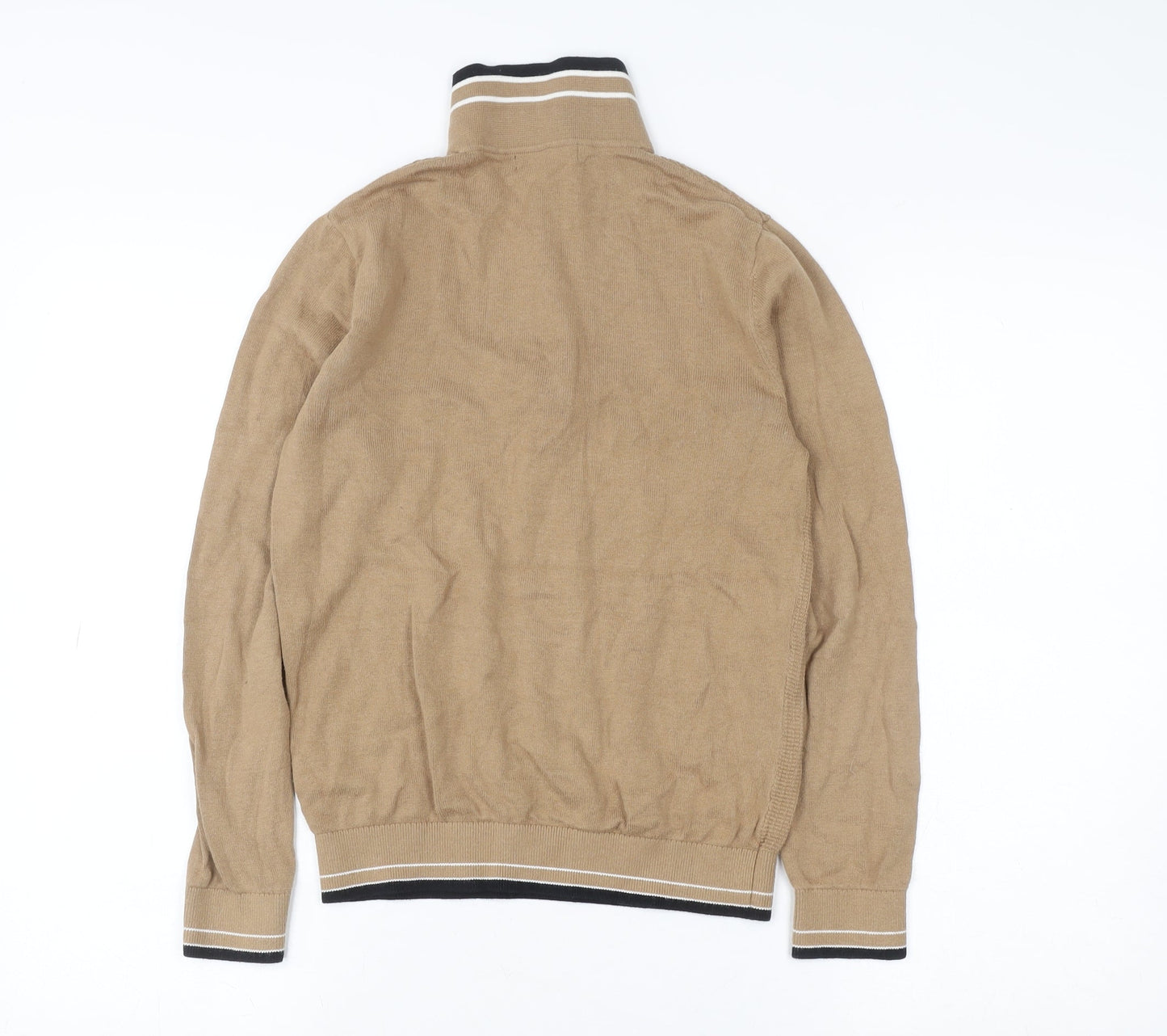 Next Boys Beige 10 Years Knit 1/2 Zip High Neck Cotton Sweatshirt