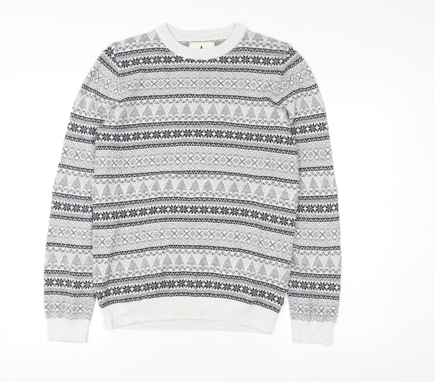Next Women Grey Fair Isle Christmas Crew Neck Sweater Size S
