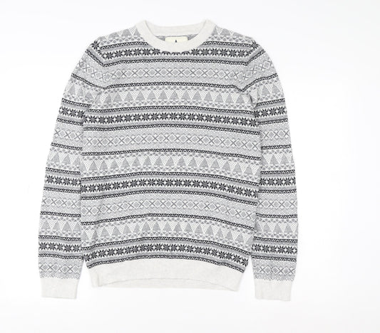 Next Women Grey Fair Isle Christmas Crew Neck Sweater Size S
