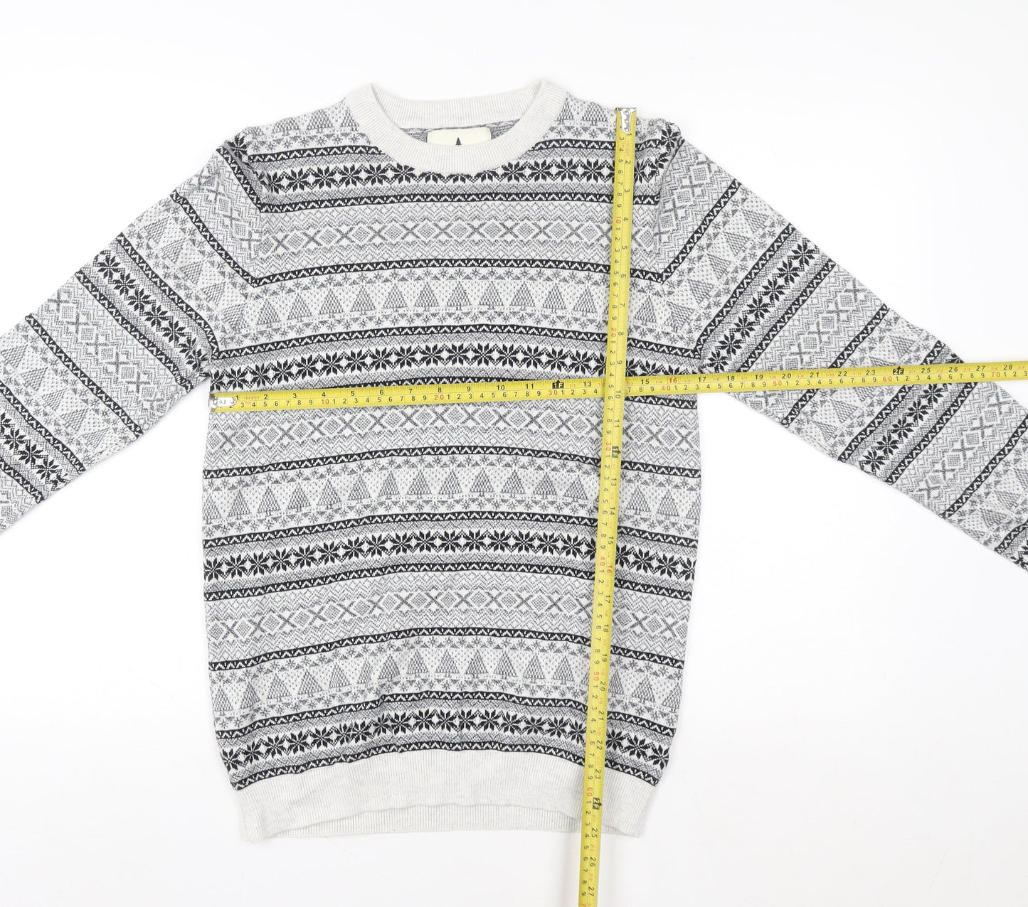 Next Women Grey Fair Isle Christmas Crew Neck Sweater Size S