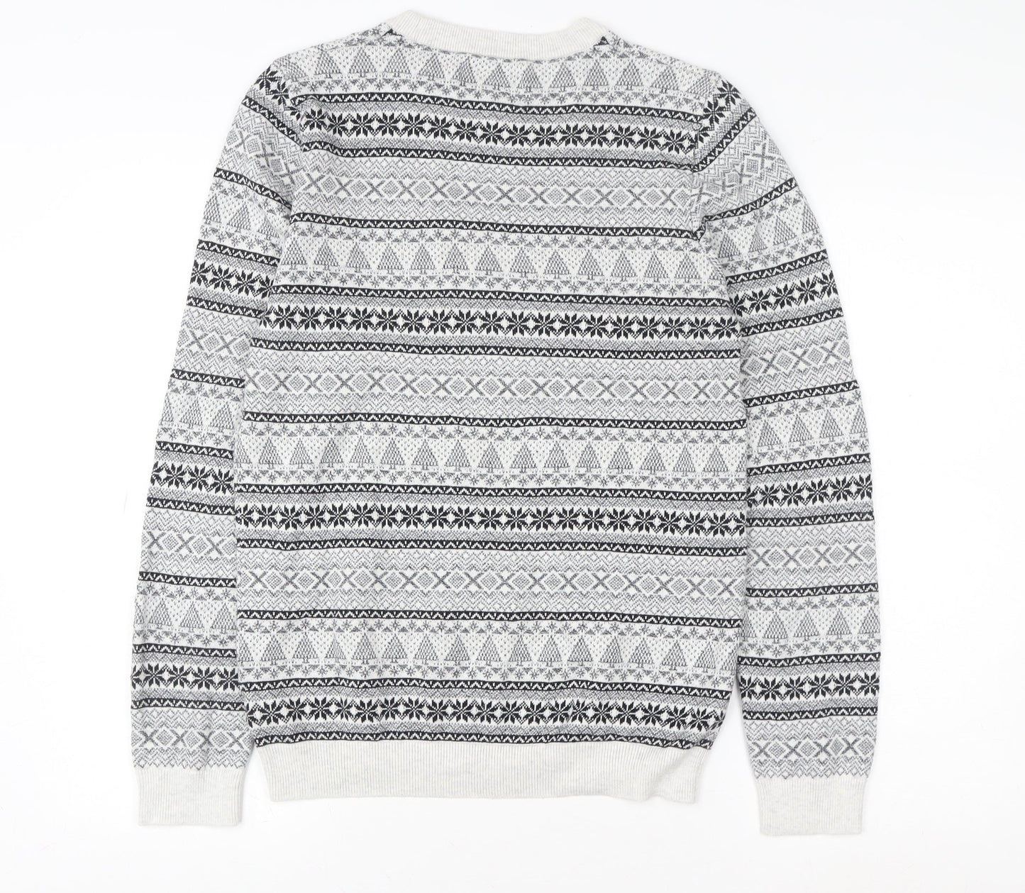 Next Women Grey Fair Isle Christmas Crew Neck Sweater Size S