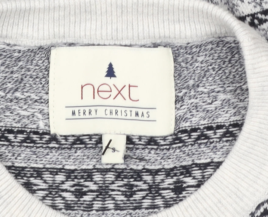 Next Women Grey Fair Isle Christmas Crew Neck Sweater Size S