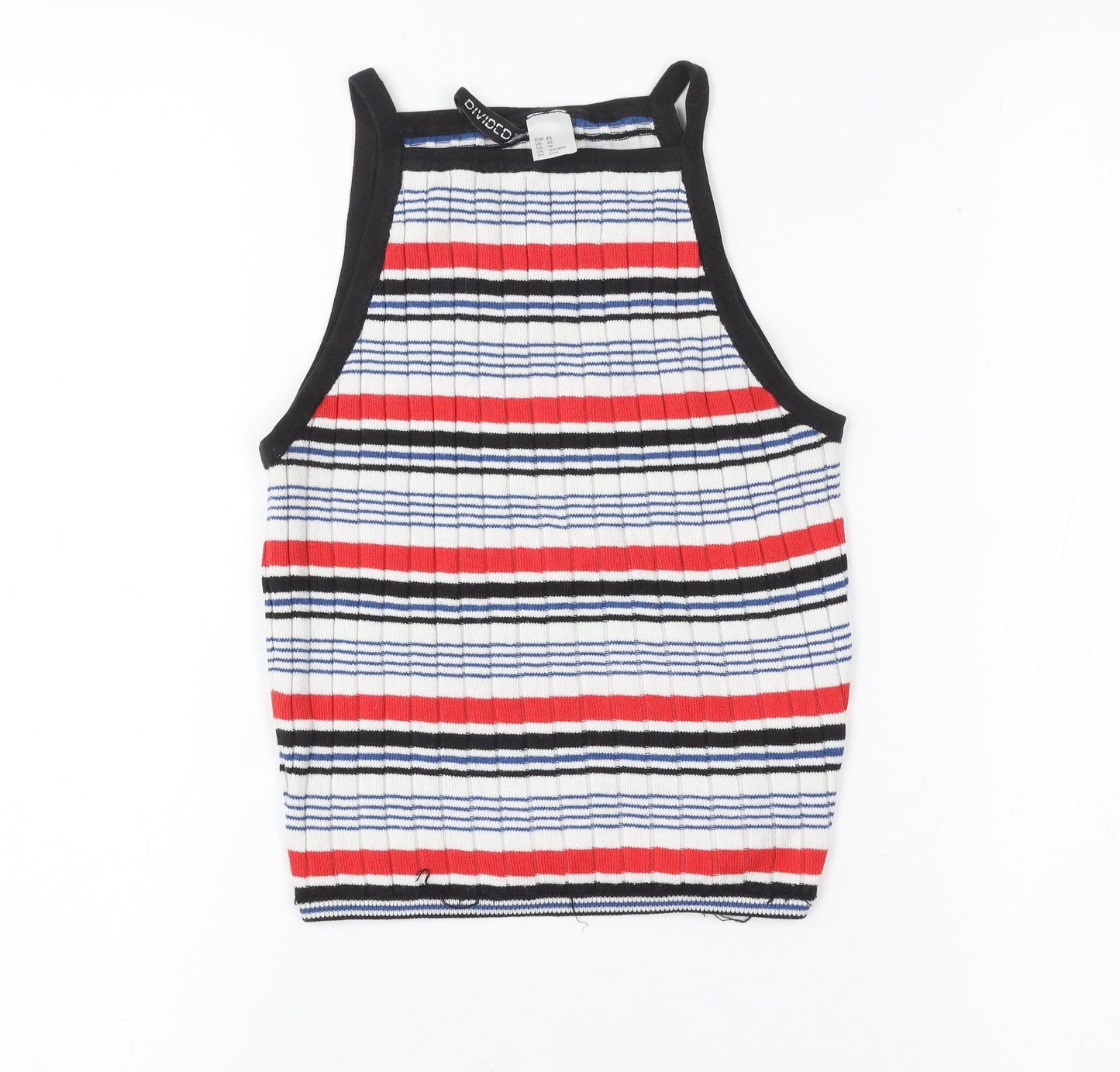 Divided Women’s Multicoloured Striped Ribbed Cropped Halter Tank Top XS