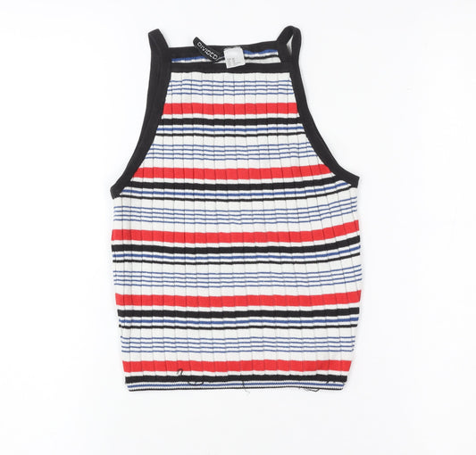 Divided Women’s Multicoloured Striped Ribbed Cropped Halter Tank Top XS