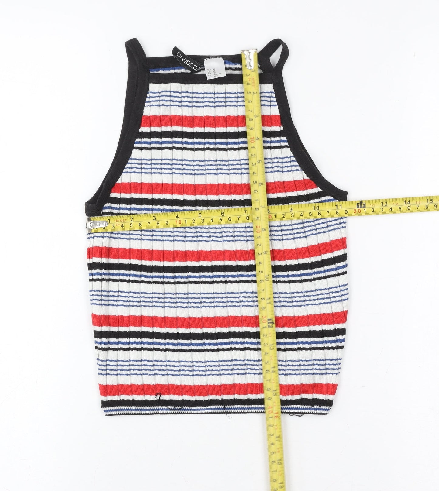 Divided Women’s Multicoloured Striped Ribbed Cropped Halter Tank Top XS