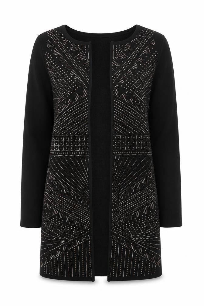 Quiz Women's Black Geometric Studded Knit Jacket Size L