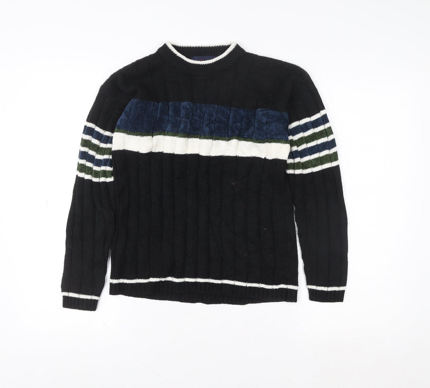 MB Classics Womens Black Striped Knit Pullover Jumper Size M