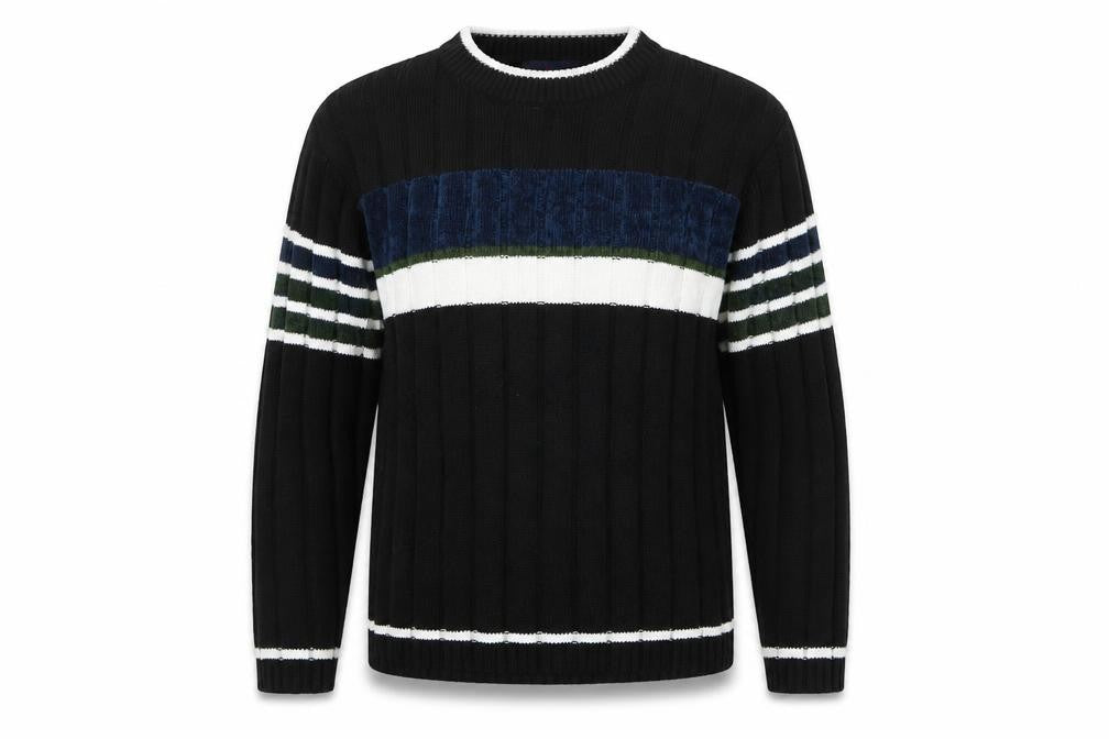 MB Classics Womens Black Striped Knit Pullover Jumper Size M