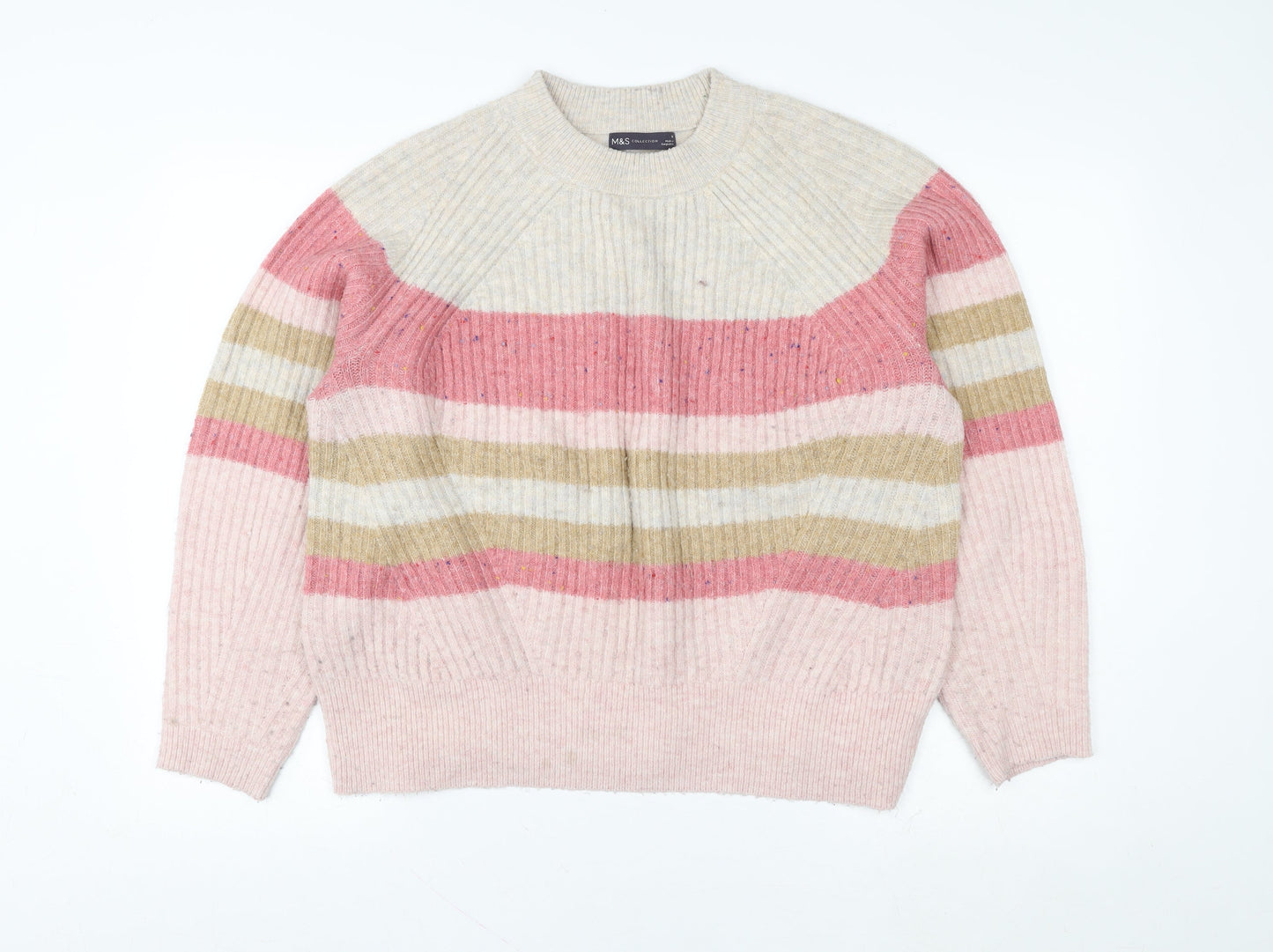 Marks and Spencer Women's Multicoloured Striped Wool Jumper M