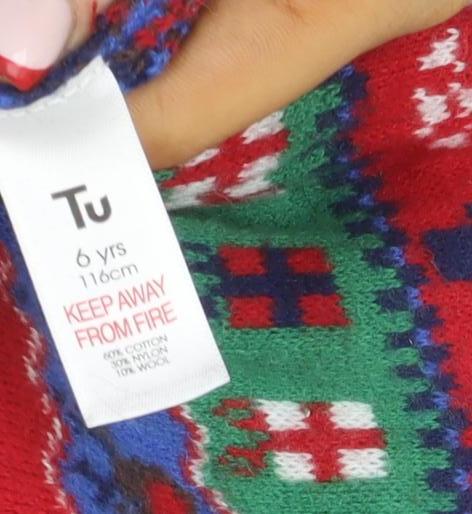 Tu Boys Red Christmas Cotton Wool Blend Crew Neck Jumper 6 Years