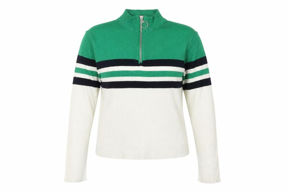 Urban Outfitters Women Green White Stripe 1/4 Zip Sweatshirt M