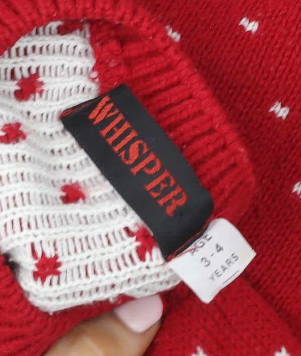 Whisper Girls Red Reindeer Christmas Sweatshirt 3-4 Years Pullover Knit