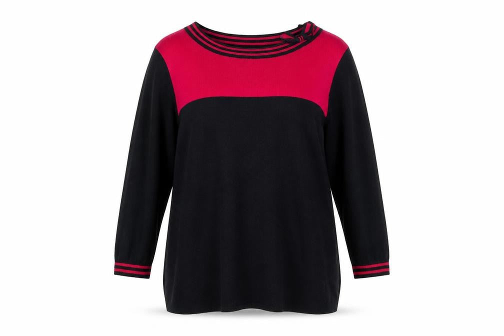Wallis Women Black Red Colourblock Boat Neck Tunic Sweater UK 16