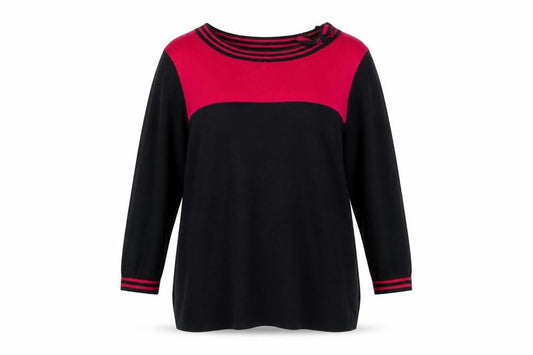 Wallis Women Black Red Colourblock Boat Neck Tunic Sweater UK 16