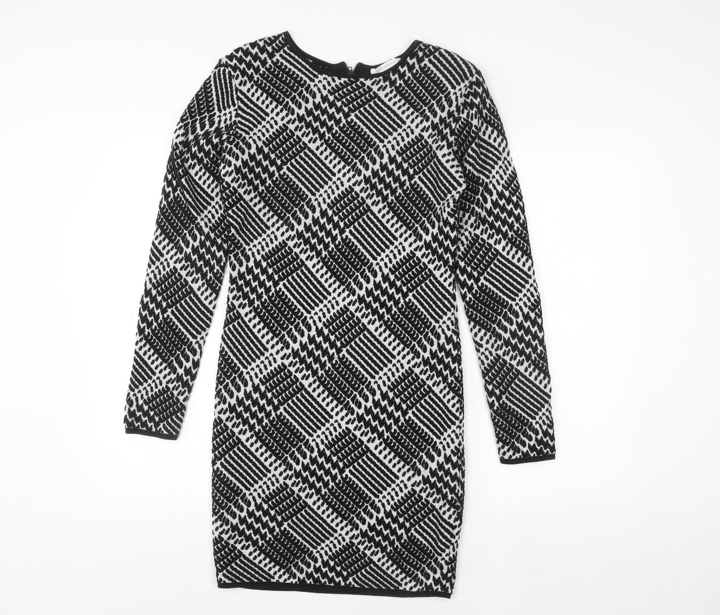 Glamorous Women's Black Geometric Knit Bodycon Dress Size S