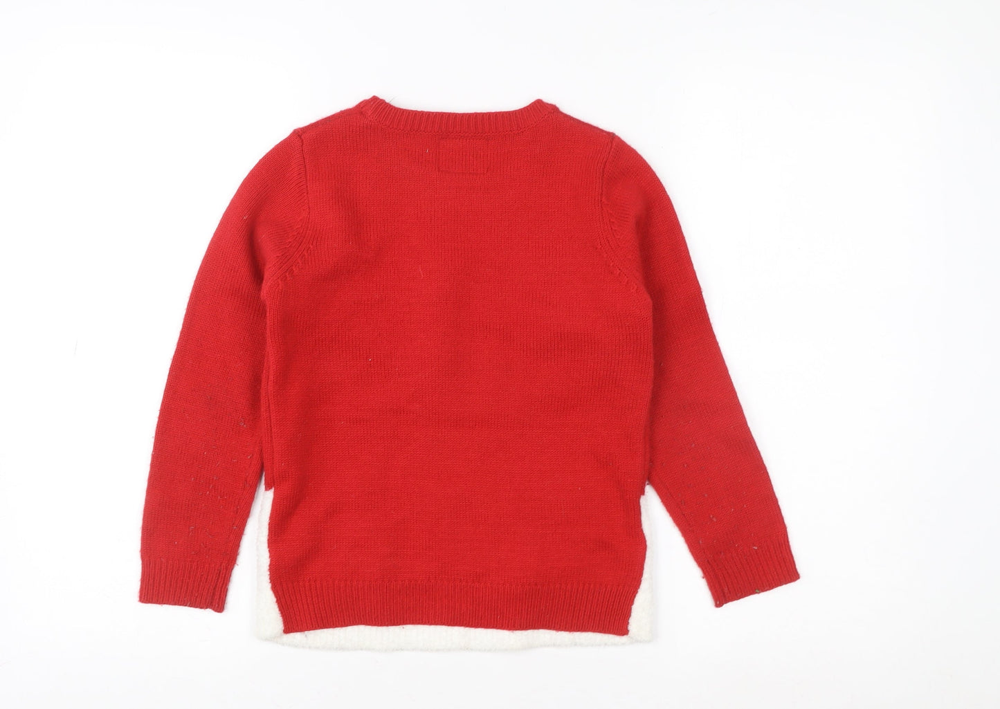 F&F Girls Red Christmas Elf Sequin Jumper - Size 6 Years Festive Knitwear