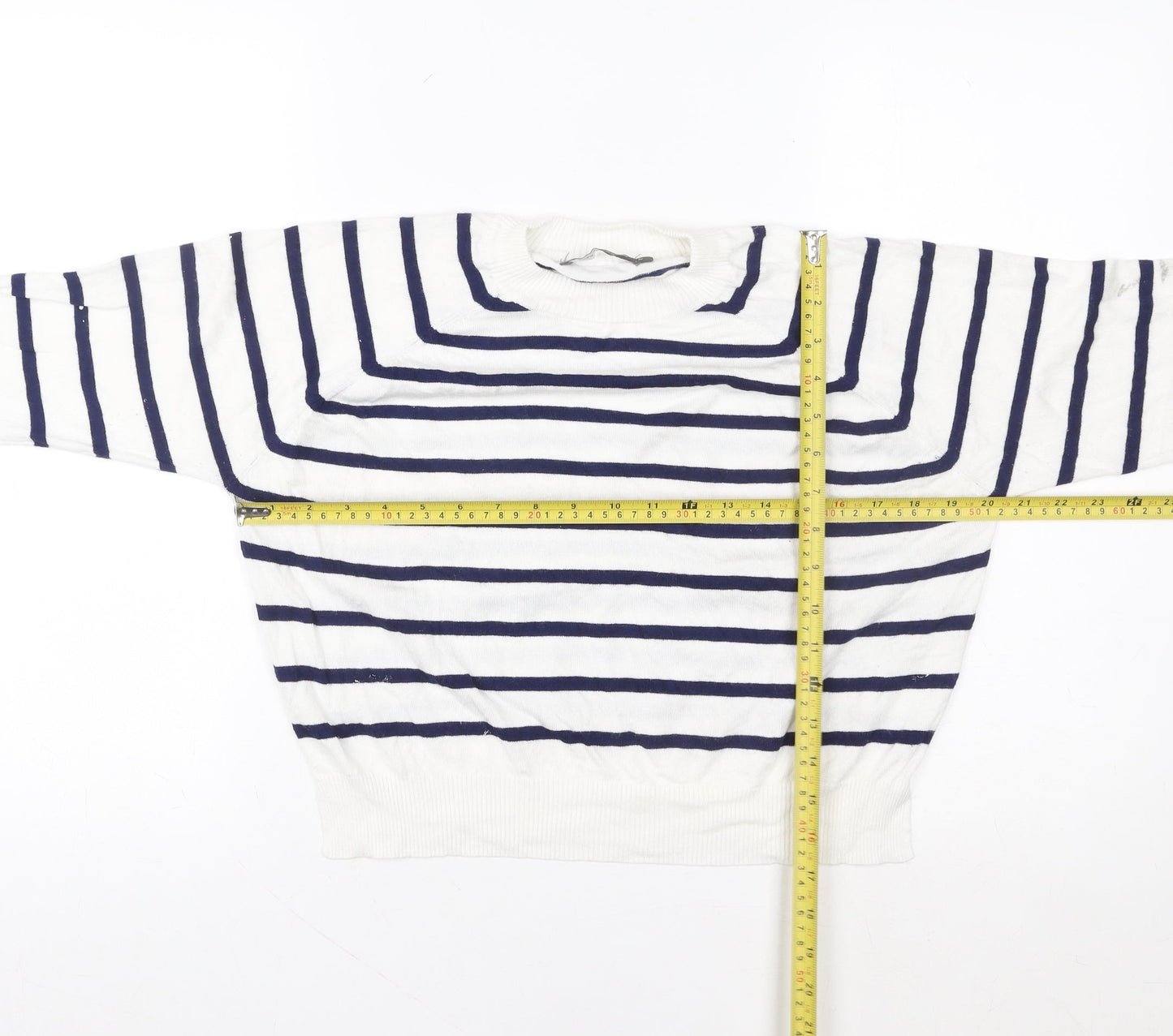 French Connection Women White Blue Striped Pullover Sweatshirt M