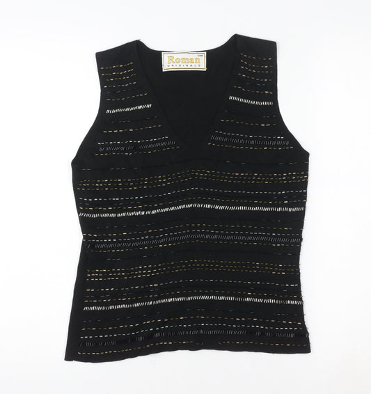 Roman Originals Womens Black Beaded Knit V-Neck Tank Top S