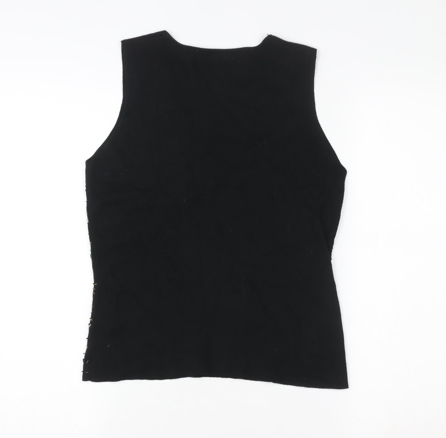 Roman Originals Womens Black Beaded Knit V-Neck Tank Top S