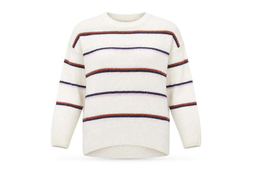 New Look Women's Ivory Striped Chunky Knit Pullover Jumper Size L