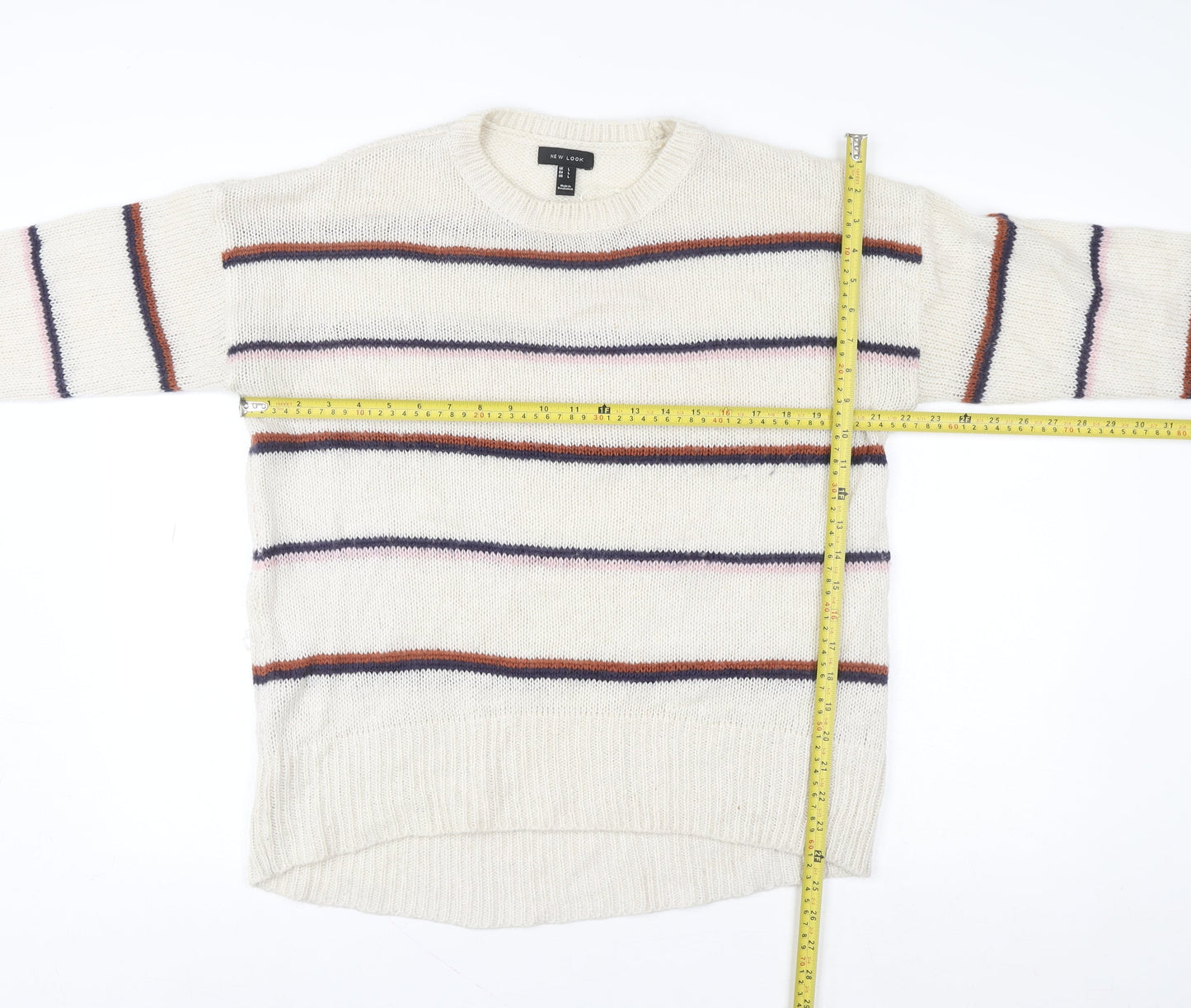 New Look Women's Ivory Striped Chunky Knit Pullover Jumper Size L
