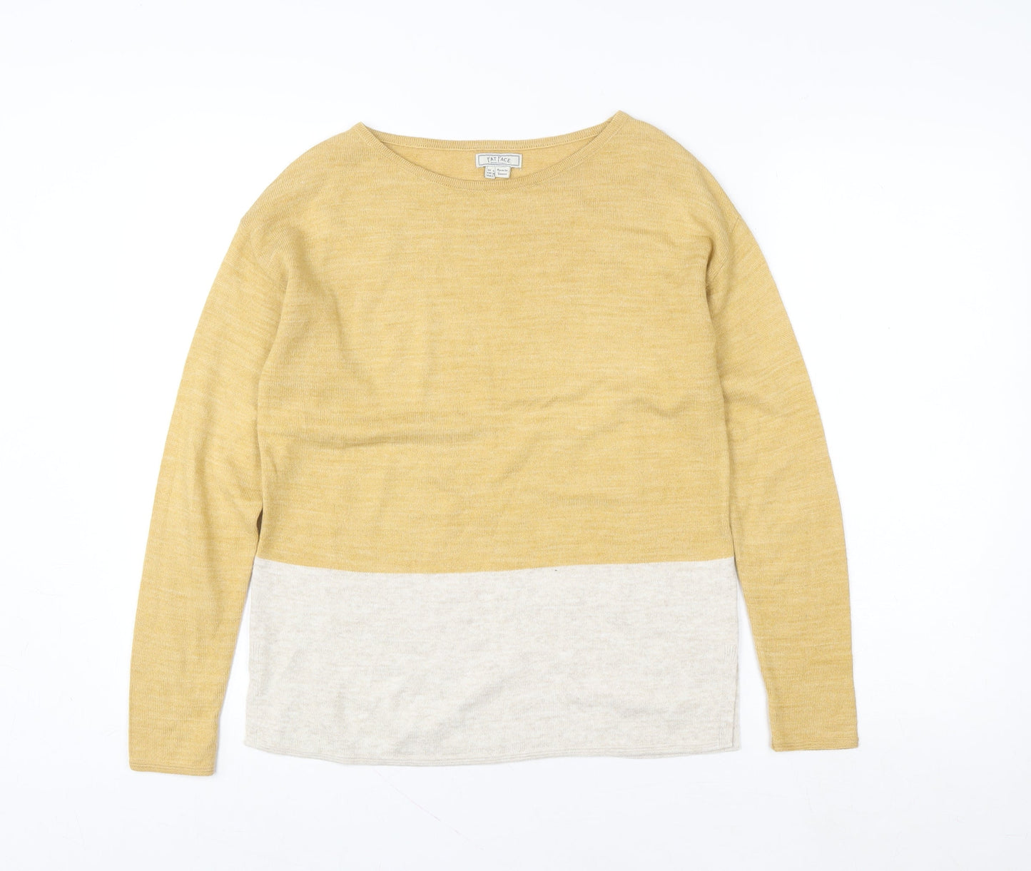 Fat Face Women Yellow Colourblock Crew Neck Long Sleeve Pullover UK 6