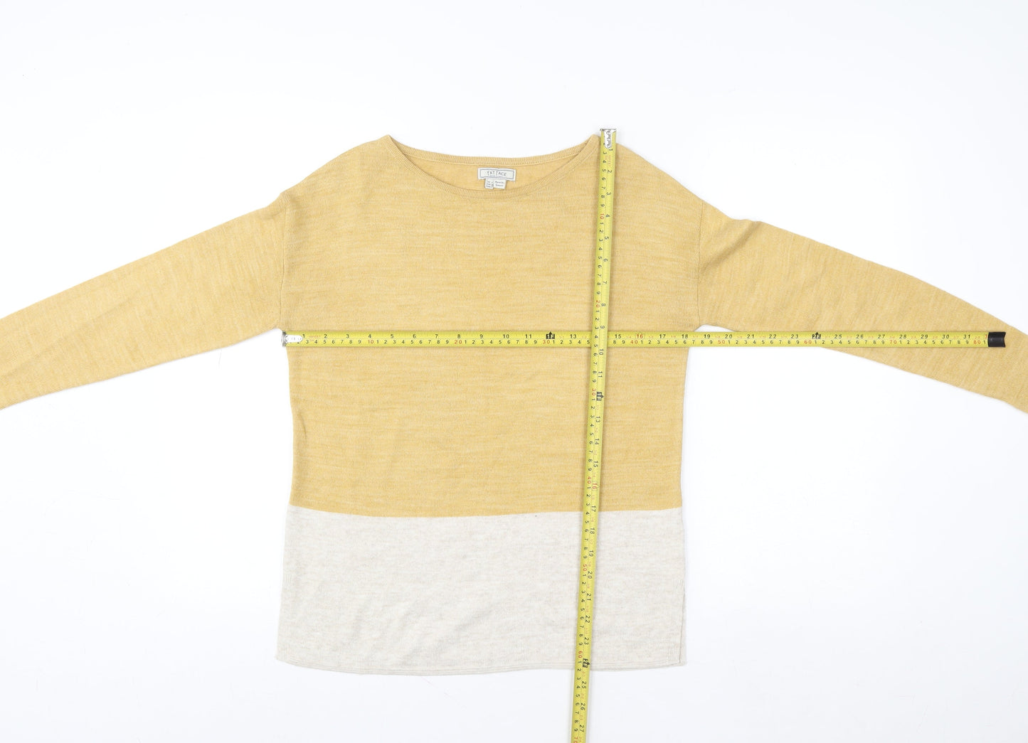 Fat Face Women Yellow Colourblock Crew Neck Long Sleeve Pullover UK 6