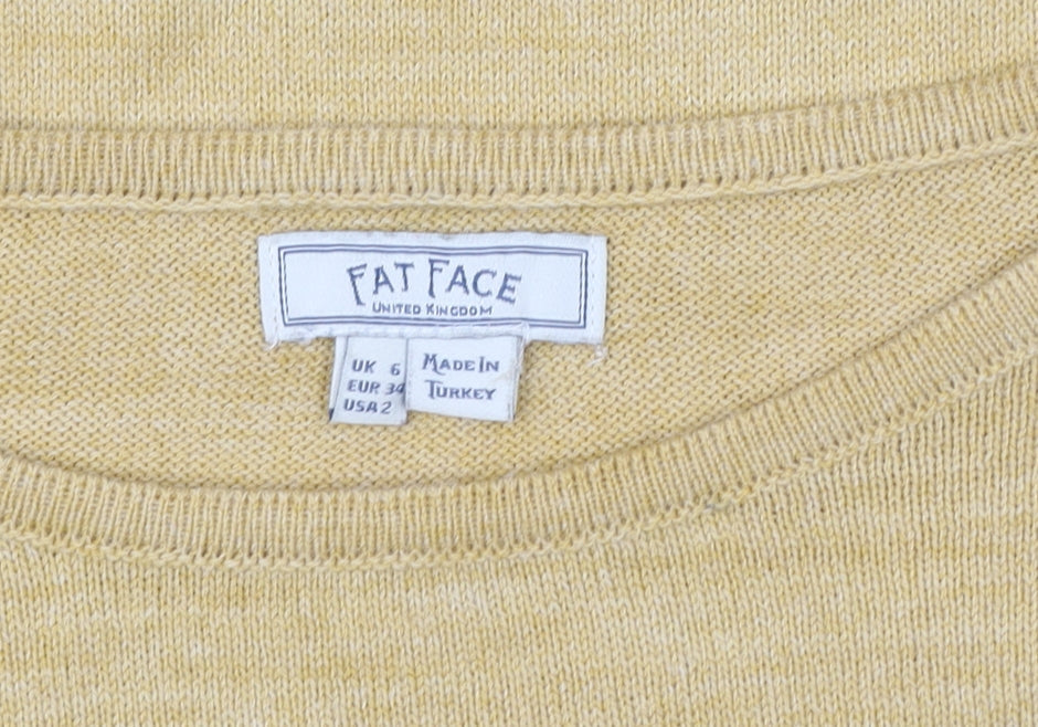 Fat Face Women Yellow Colourblock Crew Neck Long Sleeve Pullover UK 6