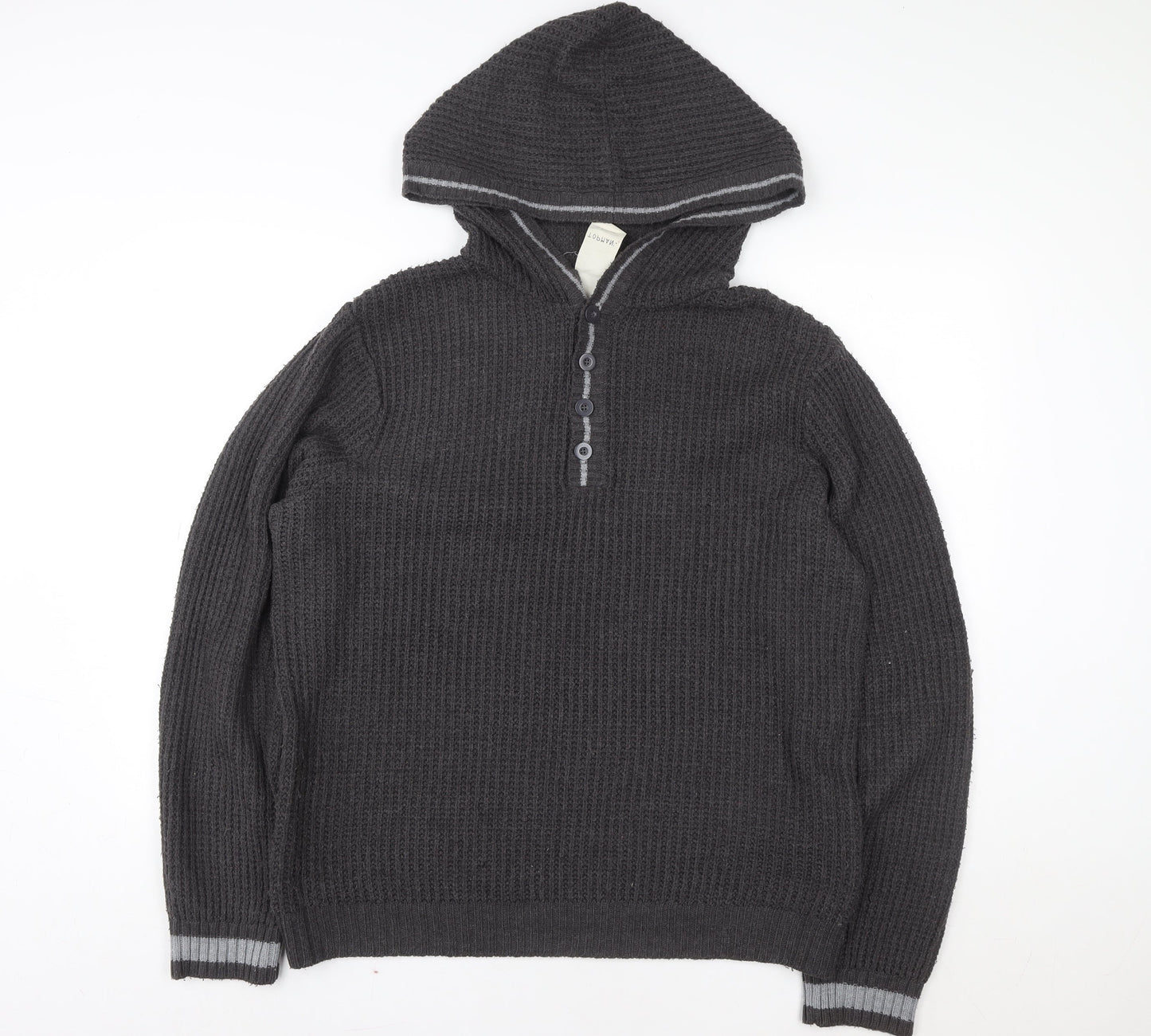 Topman Women’s Grey Henley Hooded Acrylic Knit Jumper L