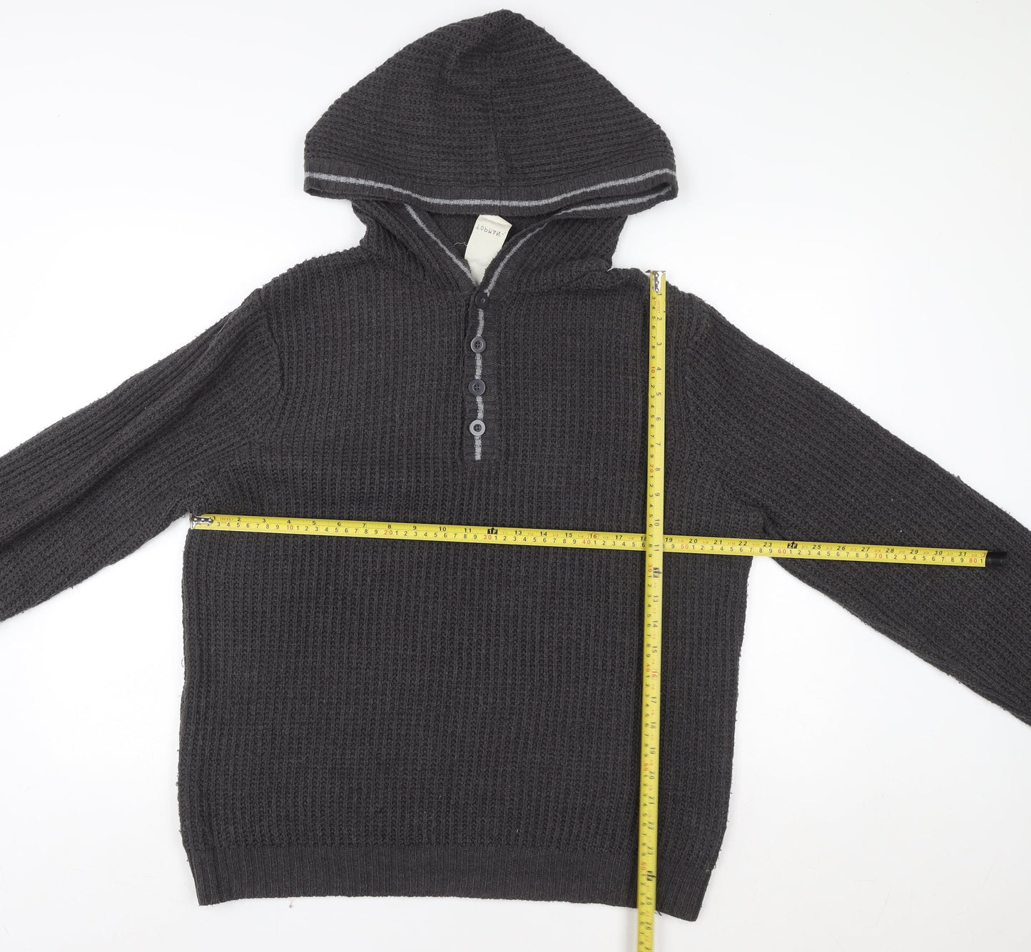 Topman Women’s Grey Henley Hooded Acrylic Knit Jumper L