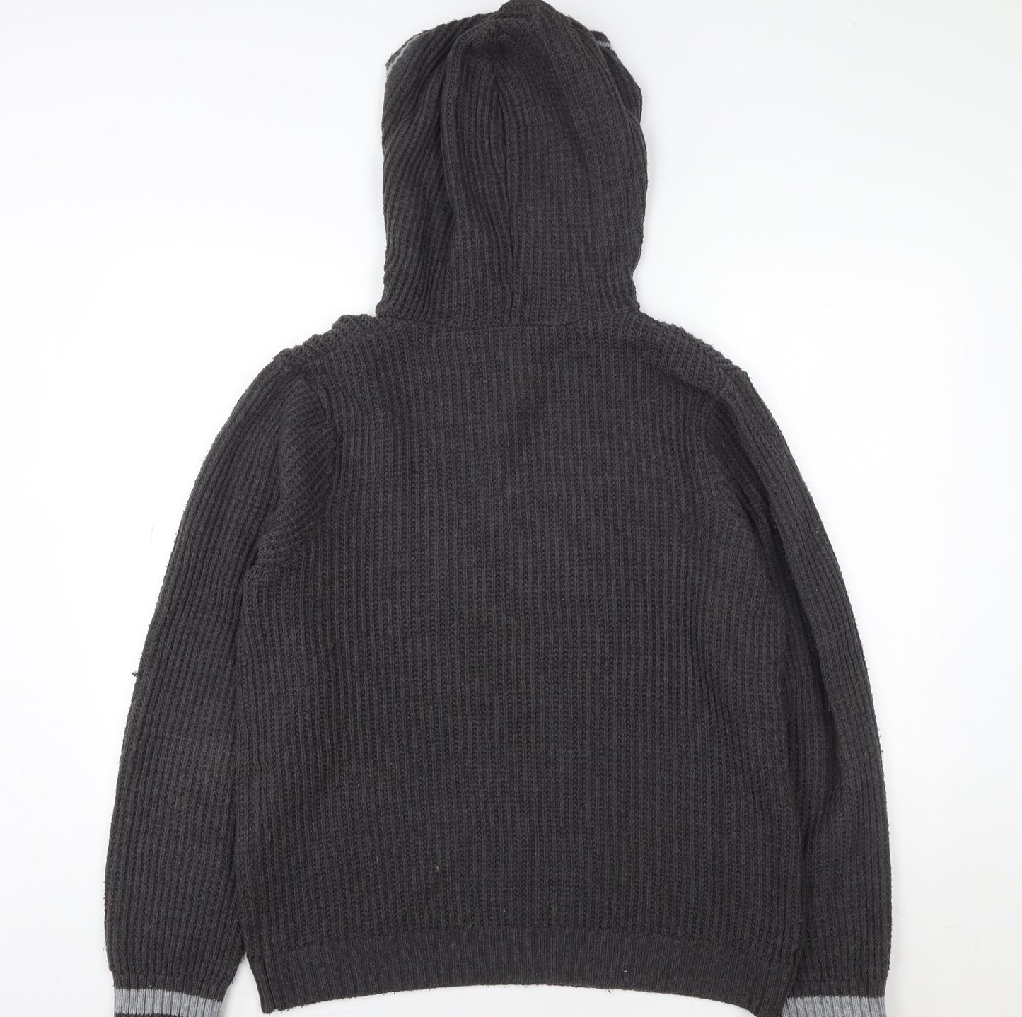 Topman Women’s Grey Henley Hooded Acrylic Knit Jumper L