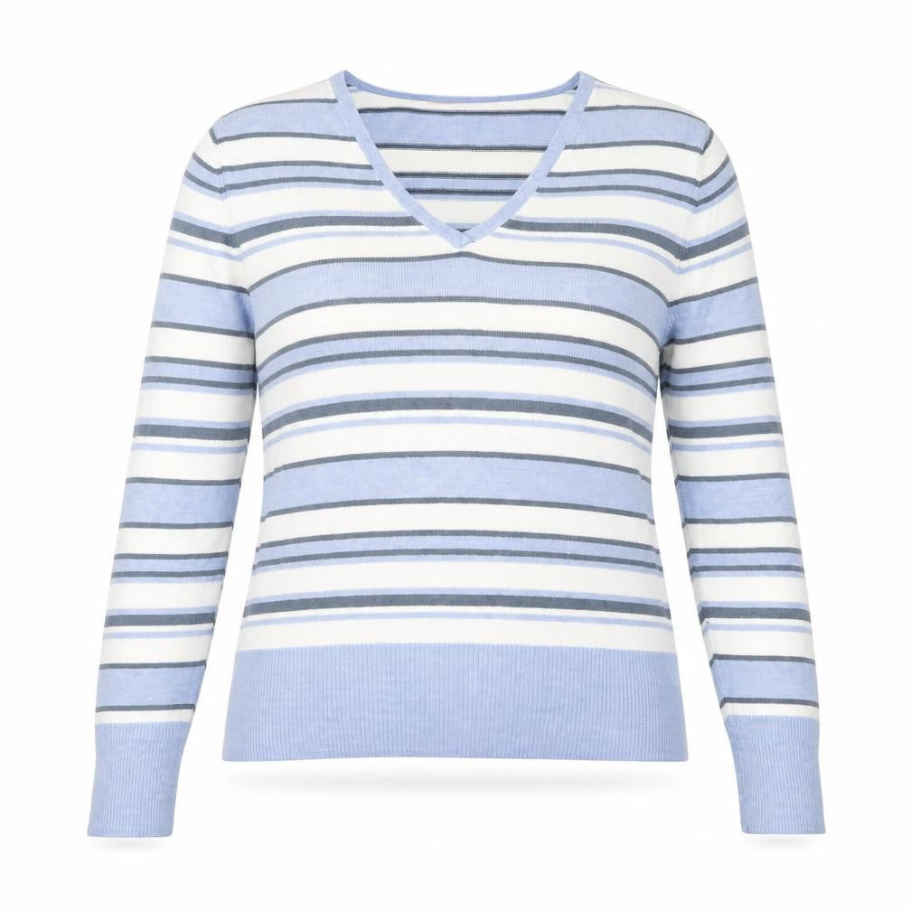 Papaya Women's Blue Striped V-Neck Pullover Sweater Size 16