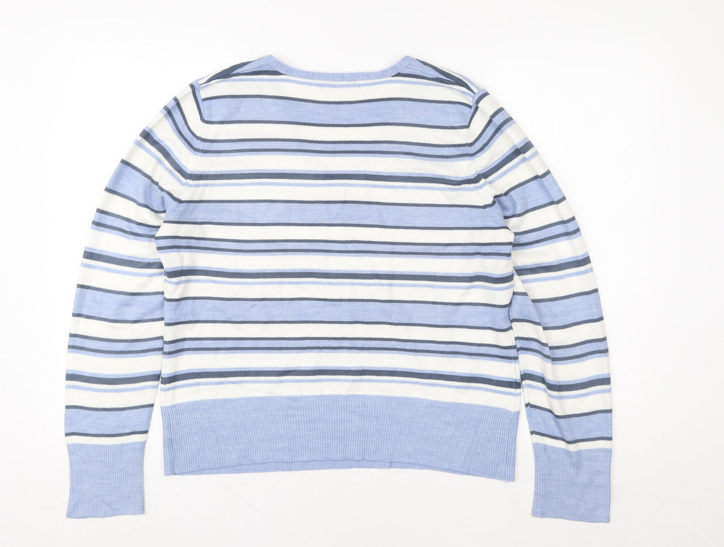 Papaya Women's Blue Striped V-Neck Pullover Sweater Size 16
