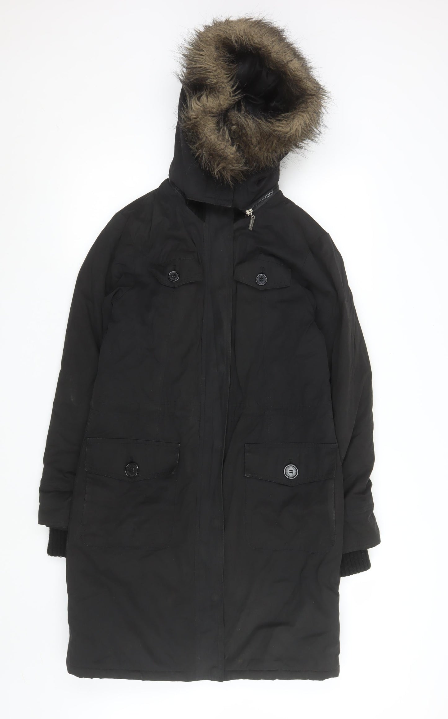 Warehouse Black Hooded Parka Coat Unisex Adults Size 38 Regular