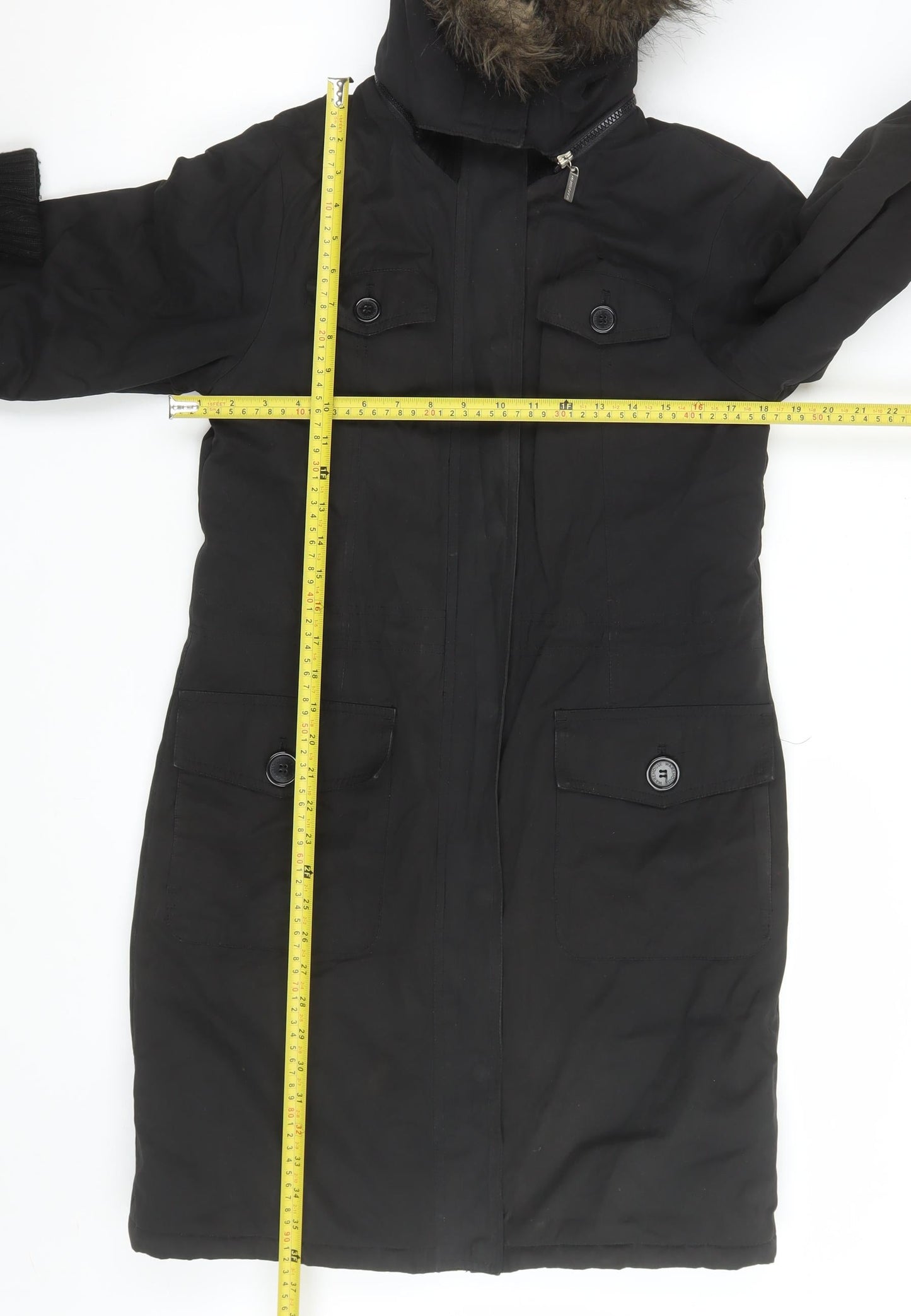 Warehouse Black Hooded Parka Coat Unisex Adults Size 38 Regular