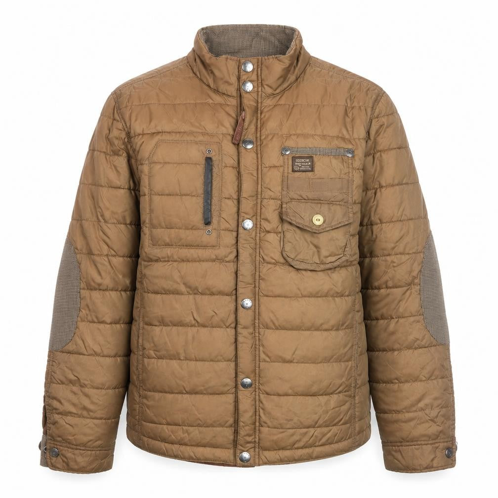 Duck and Cover Men's Brown L Puffer Jacket Nylon Stand Collar