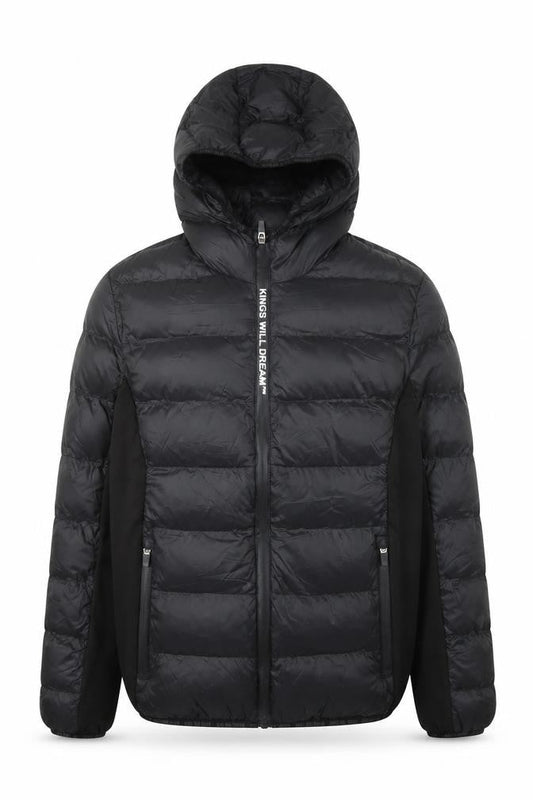 Front view of Kings Will Dream boys’ black xl hooded puffer jacket winter full zip
