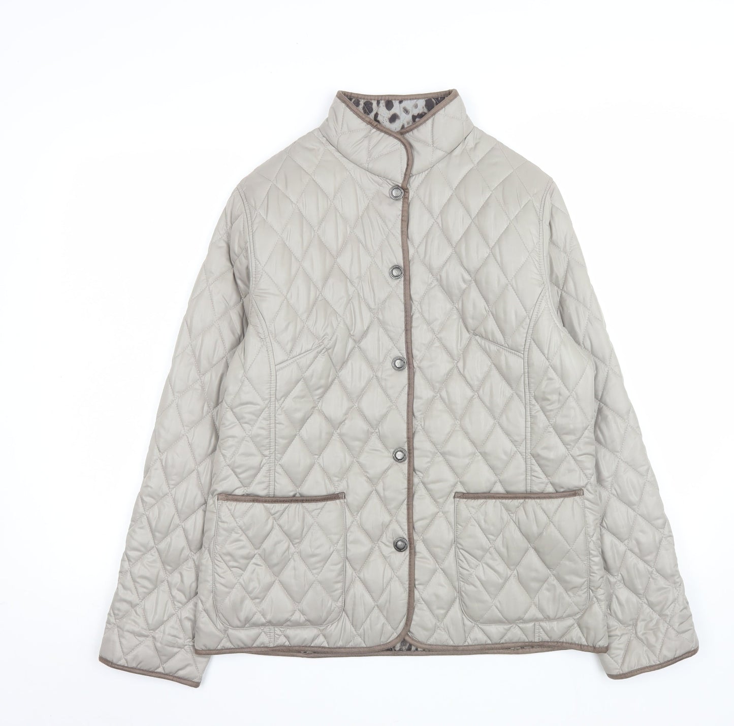 Lebek Womens Beige Quilted Mid-Length Jacket Size 14