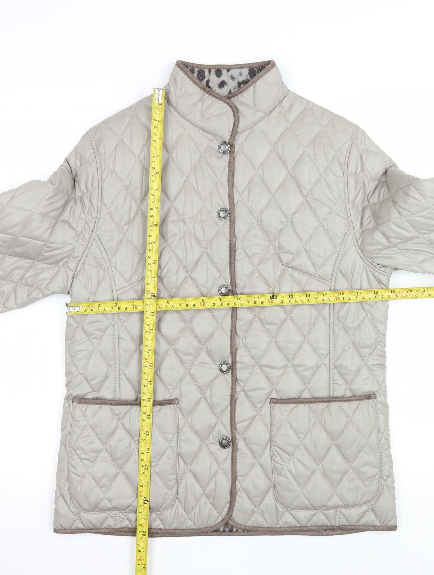 Lebek Womens Beige Quilted Mid-Length Jacket Size 14