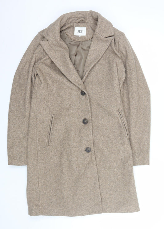 JDY Women's Beige Polyester Mid-Length Overcoat XS